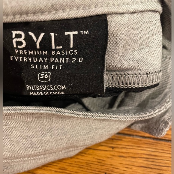 BYLT men’s Premium Basics Everyday Pant 2.0 slim fit size 36 grey